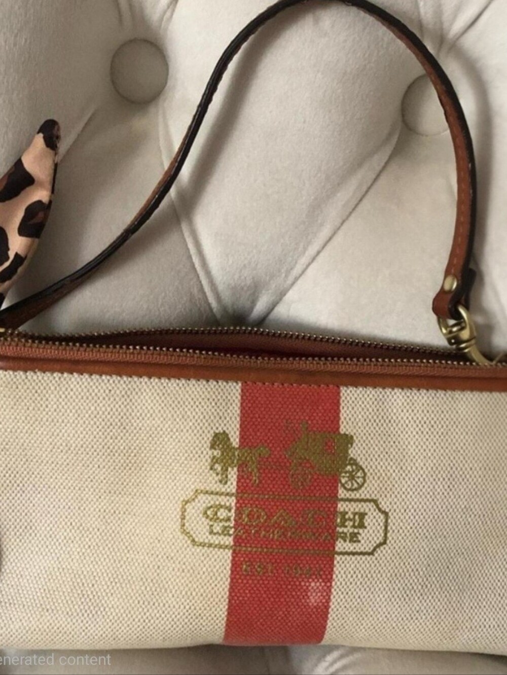 NIB Coach Cream and Red Linen and Leather Wristlet with Heritage Stripe Full Inc - Picture 4 of 15